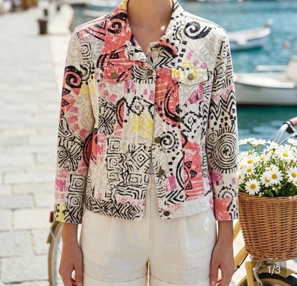 Lara Lane Bohemian print  Jean Jacket for Women, metal button closure.